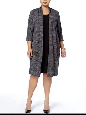connected apparel Heather Gray Open-Front Long Cardigan